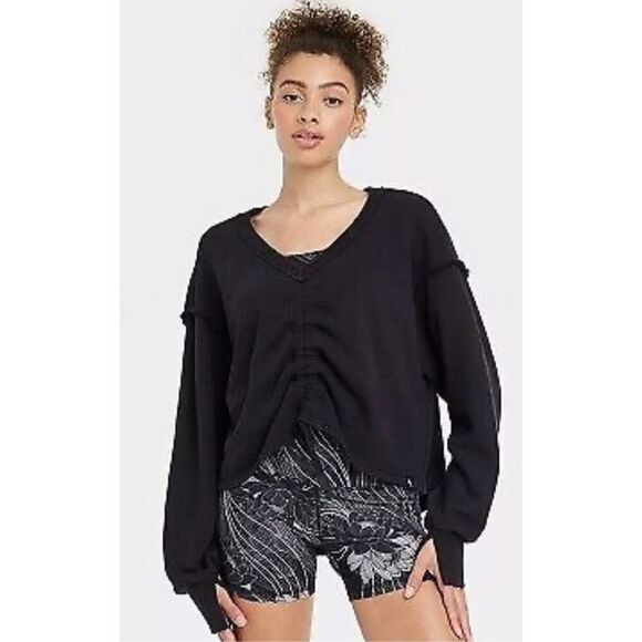 Joy Lab V-Neck Sweatshirt with Ruching - Picture 1 of 7